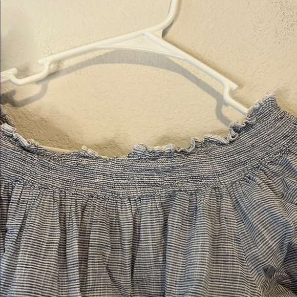 Mango Size medium blue and white striped off shoulder Blouse - Picture 3 of 7